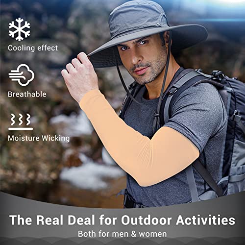 2 Pairs UV Protection Cooling Arm Sleeves Compression Sun Sleeves for Men Women Youth, Tattoo Cover Up, UPF 50 - color: 2 Pairs: 1 Pair Black & 1 Pair Beige