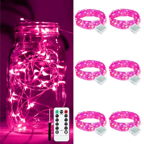 ZGWJ 6 Pack Fairy Lights Battery Operated with Remote, 7ft 20 LED Mini Fairy String Lights with Timer 8 Lighting Modes Waterproof for Halloween Christmas Tree DIY, Parties, Bedroom Decorations Pink - color: Pink, size: 6
