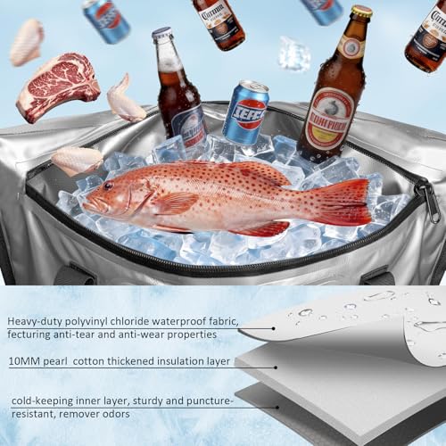 THKFISH Insulated Fish Cooler Bag, Fish Kill Bag for Caught Fish | 40x16in/25x17.5in Portable Waterproof Insulated Fish Bag Keeps Ice for 24 Hours - color: Silver --25x17.5x8.6"