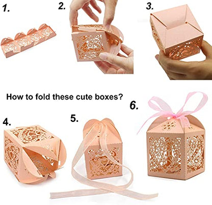 KPOSIYA 70 Pack Wedding Favor Boxes Laser Cut Boxes Party Favor Box Small Gift Boxes Lace Candy Boxes for Wedding Bridal Shower Baby Shower Birthday Party Anniverary with Ribbons (Purple, 70) - color: Purple 70