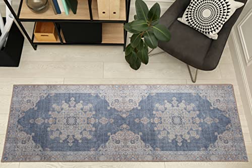 RugOver Machine Washable Area Rug, Pet-Friendly and Non-Slip Indoor Carpet for Kitchen, Bathroom, Living Room, Home Floor Decoration(Blue Jean/Peanut, 2'6" x 6'6") - color: 0002, size: 2'6" x 6'6"