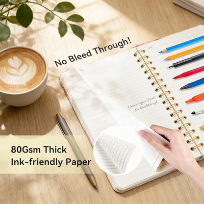 Lined Spiral Journal Notebook, A5 College Ruled Spiral Notebook for Women, Hardcover with Elegant Design for Work and Note-Taking, 5.5 * 8.25 inch, 160 Pages, Pink Flower - color: Pink Flower