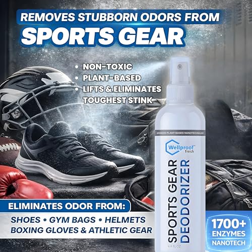 2-in-1 Sports Cleaner & Odor Eliminator - 3X Powerful Nano-Enzyme Deodorizer for Gloves, Hats, Helmets, Cleats, Shoes, Clothes, Bags, Sports Equipment & Athletic Gear | Remove Stink & Dirt