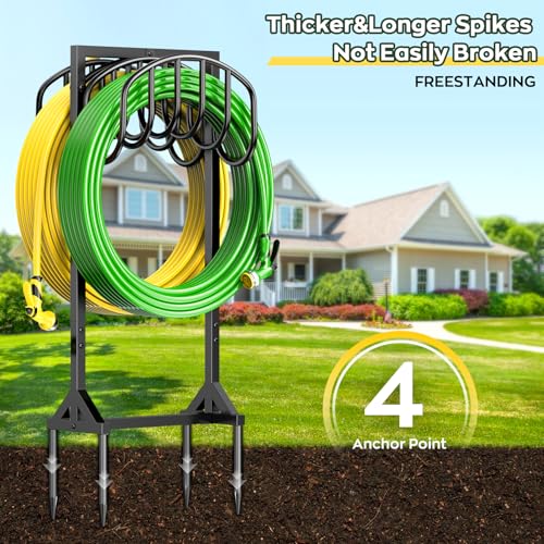 Garden Water Hose Holder Holds 2 * 150Ft Hoses, Heavy-Duty Metal Freestanding Hose Holder with 4 Spikes, Rustproof Garden Hose Reels Hose Hanger Storage for Outside, Yard, Lawn, Farm, Black - color: Black