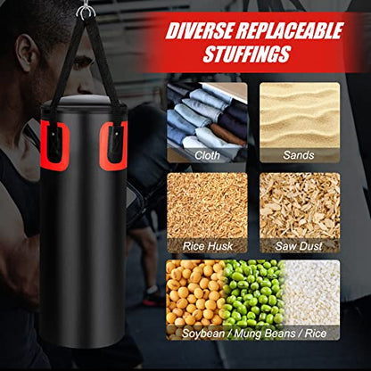 GYMAX Punching Bag Set, 56lbs Prefilled Heavy Duty Boxing Bag for Adults with 12OZ Punching Gloves & Two 95" Hand Wraps, 360°Hanging Kick Punching Bag for MMA Karate