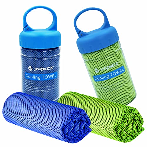 YQXCC 2 Pack Cooling Towels (47"x12"), Ice Cool Towel for Neck & Face | Cooling Neck Wraps, Soft Breathable Microfiber Chilly Towel for Yoga, Golf, Gym, Running, Camping & Hot Weather - color: Dark Blue/Green