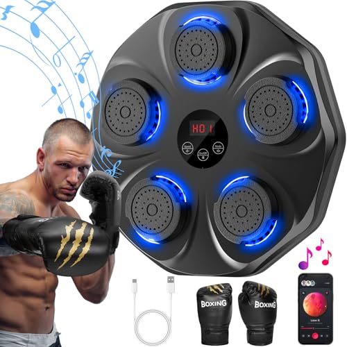 Music Boxing Machine, Interactive Punching Trainer with Boxing Gloves, Large Size Wall Mounted Electronic Boxing Target for Adult Kids, 9 Modes & 9 Speeds - color: Black