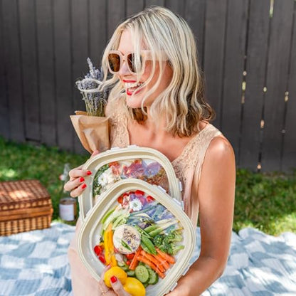 Crudités | Portable Snack Tray | Square 4-Pack | Cream White | Reversible Stretch Lid Food Containers | BPA-Free, Freezer & Dishwasher Safe | Meal-Prep, Charcuterie, Salads, Picnic, Travel - size: Square, 4 Pack, Cream White
