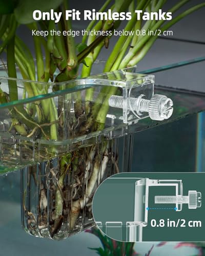 Pawfly 2 Pcs Clear Acrylic Aquarium Plant Holder for Fish Tanks, Top Hanging Fish Tank Planting Holder with Hook, Adjustable Aquarium Planter Cup - size: 2 Pcs