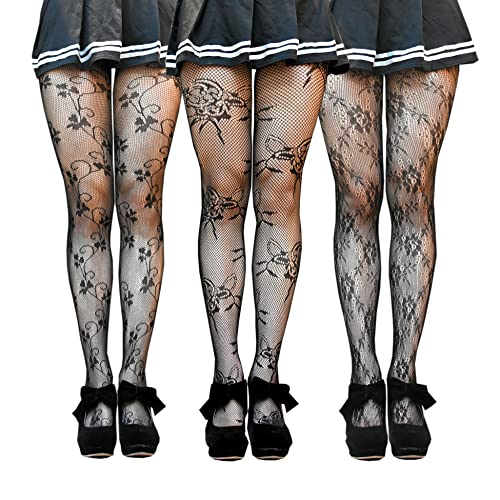 Millennials In Motion Sheer Elegance Patterned Tights - color: 3-pack Fishnet Floral