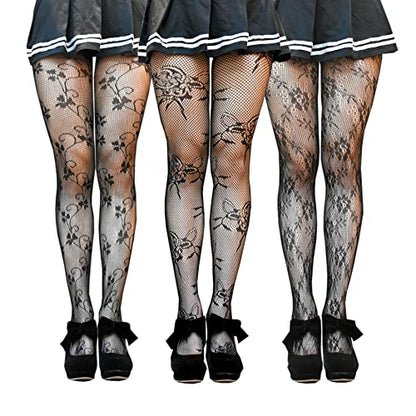 Millennials In Motion Sheer Elegance Patterned Tights - color: 3-pack Fishnet Floral