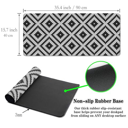 Large Mouse Pad Black and White XXL Mousepad Gaming Mouse Pads Computer Desk Mats Extra Large Desk Pad Non-Slip Rubber Base 35.4" X 15.7" for Game Office, Classic Rhombus Pattern - color: Black/White Classic Geometry
