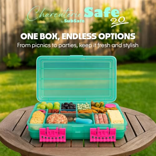 Charcuterie Safe 2.0 with Ice Pack - Waterproof Charcuterie Board with Lid, Customizable Dividers, Mini Containers & Cheese Knife - BPA-Free, Food Safe Tackle Box Organizer - Seafoam Green - color: Seafoam Green Charcuterie Safe 2.0