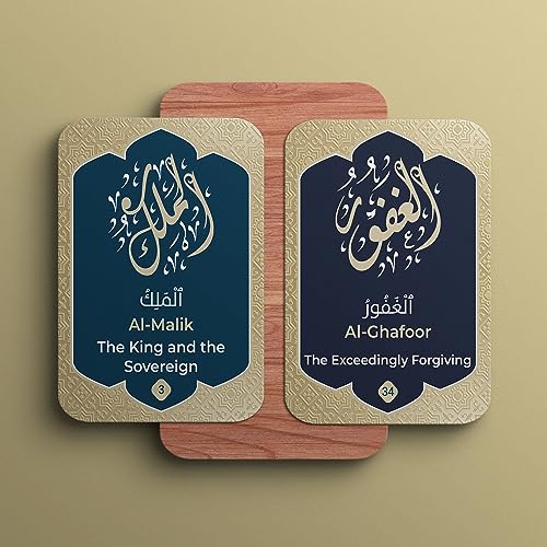 99 Names of Allah Flashcards – Asma Ul Husna Arabic and English Learning Cards with Quranic Verses, Pronunciation, and Meanings – Islamic Study Aid, Muslim Gift for Ramadan, Eid, Kids & Adults Briston