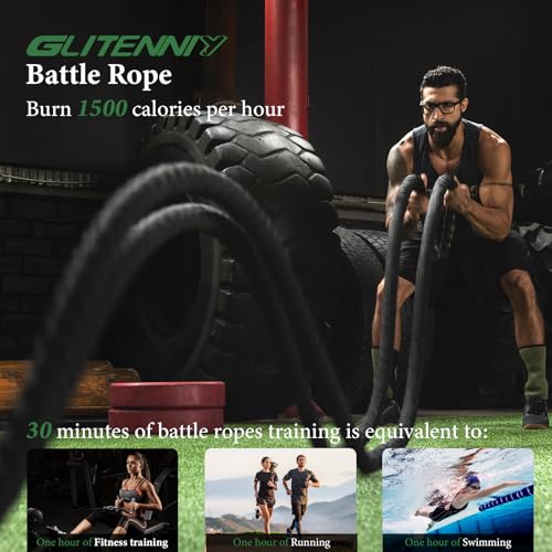 Black Battle Ropes - 1.5in x 30ft Heavy Workout Rope for Home Gym - style: Black