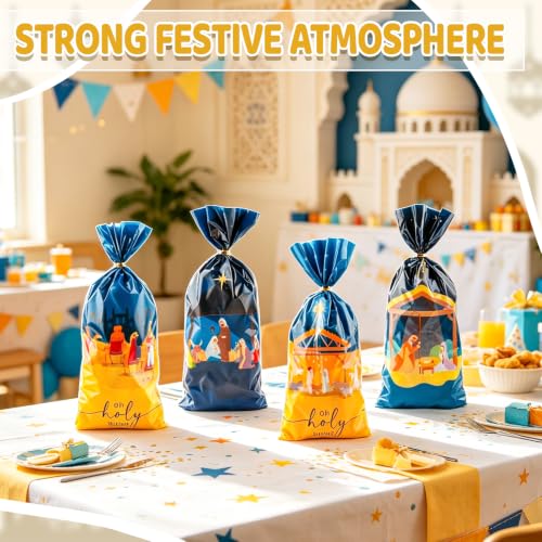 LERCTH Eid Mubarak Cellophane Treat Bags, 4 Designs Holy Night Plastic Candy Bags with Twist Ties for Religious Holiday Celebrations Party Favors - color: Holy Night Bags 50 packs
