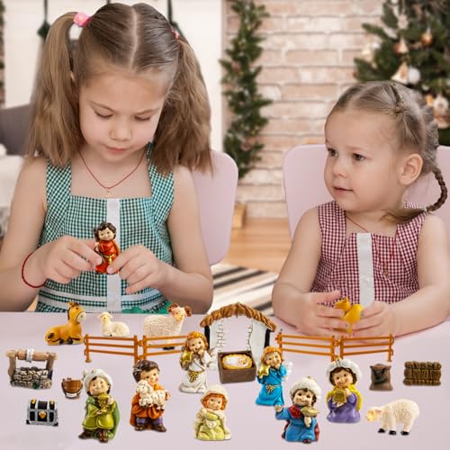 Nativity Advent Calendar 2026, 24pcs Resin Nativity Scene Figurines Set for Men Women Christmas Advent Countdown Calendar Christian Religious Gifts for Kids - color: Yellow