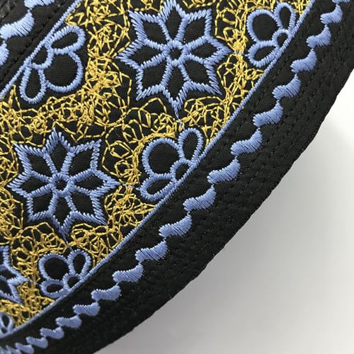 RUIXIA Men Boys Muslim Prayer Kufi Hat Skull Cap Embroidery Islam Kufi Headware takke Praying Beanie Hat Kofia Topi Hat - color: Blue/Gold/Black-adults
