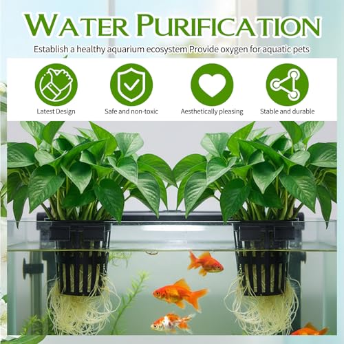 Xthrotsenk 2 Pcs Aquarium Plant Holder with 3 Size Hooks Hanging Fish Tank Plant Holder with 16 Hooks 4 Suction Cups for Fish Tank Cultivation Aquascape Decorations White Black