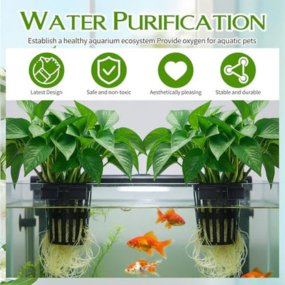 Xthrotsenk 2 Pcs Aquarium Plant Holder with 3 Size Hooks Hanging Fish Tank Plant Holder with 16 Hooks 4 Suction Cups for Fish Tank Cultivation Aquascape Decorations White Black