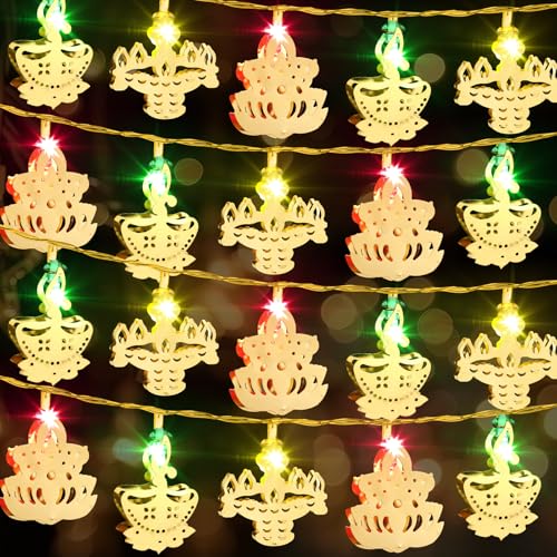 Glooglitter 20 ft 40 LED Diwali Diya String Lights, Colorful, 3 Styles - color: Colorful, style: 3 Styles