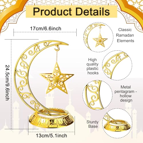 MorningRo Ramadan Decorations Plastic Eid Mubarak Table Decoration Moon Hollow Star Centerpiece Gold Ramadan Mubarak Ornament Kareem Table Signs for Home Decor Islamic Muslim Gifts - style: Classic