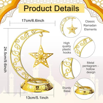 MorningRo Ramadan Decorations Plastic Eid Mubarak Table Decoration Moon Hollow Star Centerpiece Gold Ramadan Mubarak Ornament Kareem Table Signs for Home Decor Islamic Muslim Gifts - style: Classic