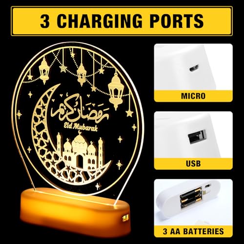 Honoson Ramadan LED Night Lamp Star Moon Eid Mubarak Table Decor Gift