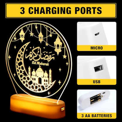 Honoson Ramadan LED Night Lamp Star Moon Eid Mubarak Table Decor Gift