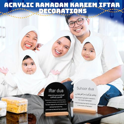 Geelin Ramadan Kareem Iftar Decorations Suhoor and Iftar Duas Sign for Home Eid Mubarak Table Decor Islamic Decoration Gift Eid Mubarak Acrylic Sign Islamic Tabletop for Desk Shelf Living Room