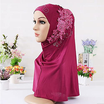 Women Soft One Piece Hijab Long Muslim Turban Islamic Full Head Scarf - color: Fuchsia/Flower