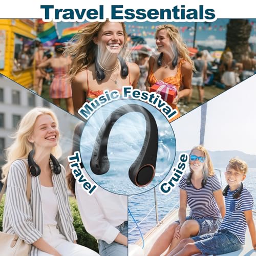 CIVPOWER Neck Fan: Portable Personal Neck Cooling Rechargeable Bladeless Fan - Hands Free 3 Speed 4000 mAh Battery USB Operated Wearable Headphone Design - Gift for Men Women Outdoor (Black) - color: Black