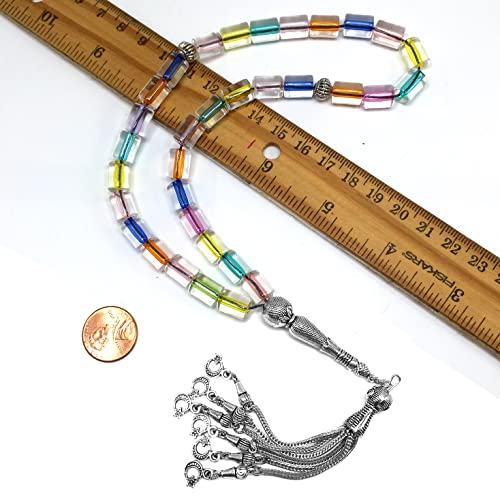 Mixed Color Transparent Column Acrylic Worry Beads, Prayer Beads, Tesbih, Tasbih, Tasbeeh, Rosary, Misbaha, Masbaha (10x7.5mm-33 Beads) - color: Acrylic Mixed Color Transparent Column -10x7.5mm-33 Beads