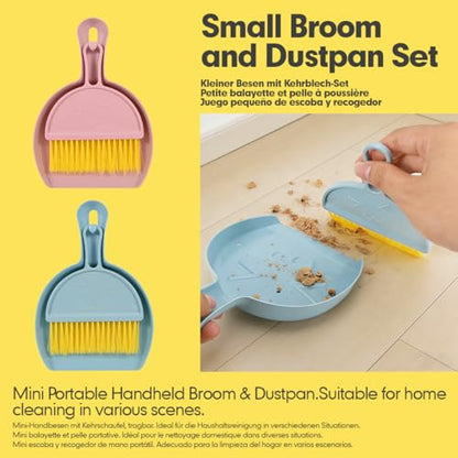 Small Broom and Dustpan Set,mini Broom and Dustpan Set,Kids Broom Set,for Home, Sofas, Kitchen countertops, Storage Shelves, bathrooms, and pet Areas Cleaning - color: Blue