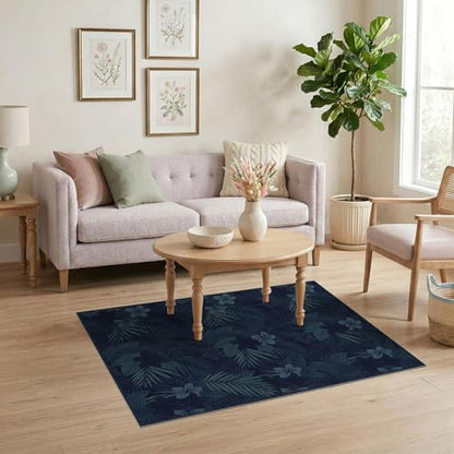 4'x6' Washable Bohemian Palm Tree Accent Rug, Dark Blue Non-Shedding Small Carpet Pet Friendly & Non-Slip for Playroom, Bedroom, Reading Nook | Ref:1992776 - color: Blue/Pattern 2, size: 4' x 6' (Rectangular)