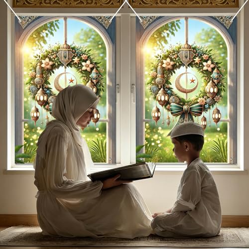 HOMETITUTE Eid Ramadan Window Banners Eid Mubarak Holiday Windows Cover Festival Curtain for Living Room Bedroom 31x47 Inch Moon and Star Window Hanging Festival Windows Backdrop - color: Colorful2