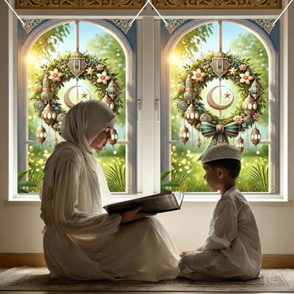HOMETITUTE Eid Ramadan Window Banners Eid Mubarak Holiday Windows Cover Festival Curtain for Living Room Bedroom 31x47 Inch Moon and Star Window Hanging Festival Windows Backdrop - color: Colorful2