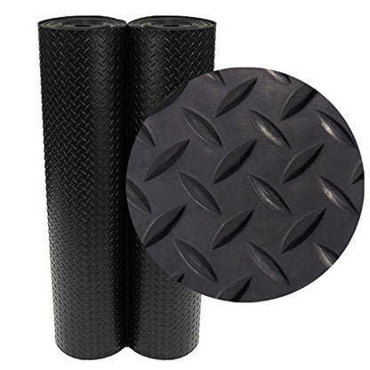 Rubber-Cal Diamond-Plate Rubber Flooring Roll - 3 mm x 4 ft x 6 ft Roll - Black - size: 72"L x 48"W x 0.1"Th