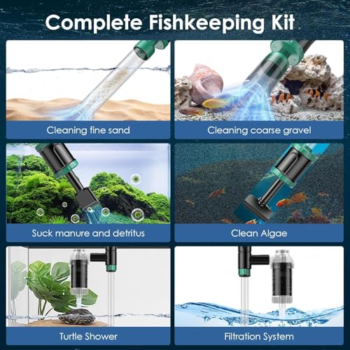 AKKEE Aquarium Vacuum Gravel Cleaner, 36W Electric Fish Tank Cleaner Vacuum, 8 in 1 Multifunctional Aquarium Cleaner for Automatic Water Change, Wash Sand, Water Circulation and Timed Off - color: Green