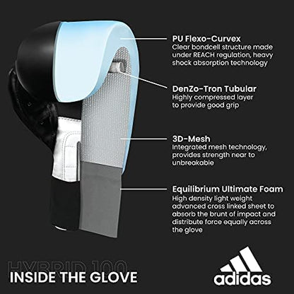 Adidas Hybrid 100 Boxing Gloves – Adult Boxing Gloves for Sparring, Training & Heavy Bag – Kickboxing Gloves for Women & Men - size: 12 oz