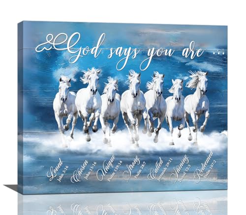 Horse Wall Art 7 Lucky Horses Pictures Wall Decor Christian Bible Verse Canvas Print Religious Scriptures Painting Home Decoration Unframed Artwork for Living Room Bedroom Kitchen Office 20"X24" - color: 7 Horses, size: 20"L x 24"W