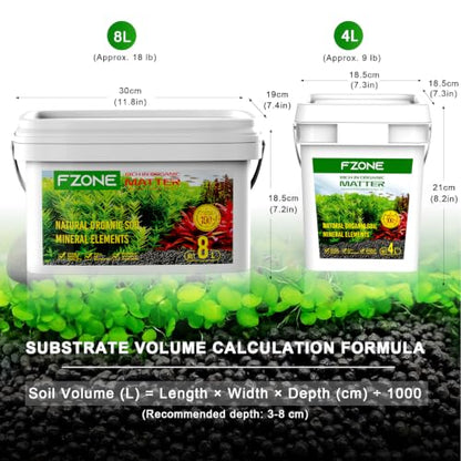 FZONE Aquarium Soil for Planted Tanks- Nutrient-Rich Aquarium Substrate for Fresh Water Live Plants, Dust-Free, Shrimp & Fish Safe，Long-Lasting pH Stable (3mm, 8L/18 lb, Black) - size: 8L/18 lb