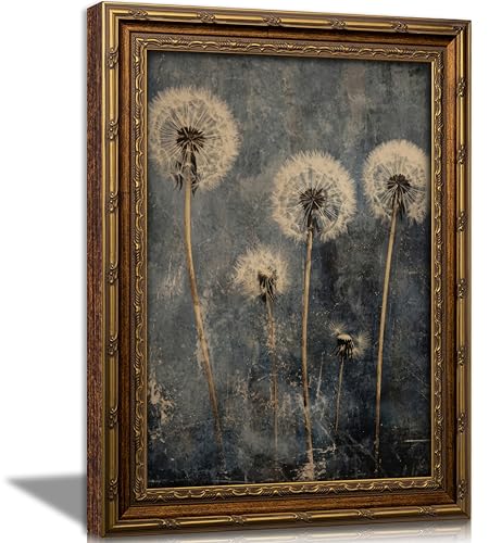 Vintage Gold Framed Dandelion Wall Art Moody Cottagecore Dandelion Painting Canvas Print Gothic Dark Plant Print Poster Wall Decor Retro Moody Plant Floral Poster Artwork for Bedroom Living room - color: Dandelion, size: 24"L x 16"W