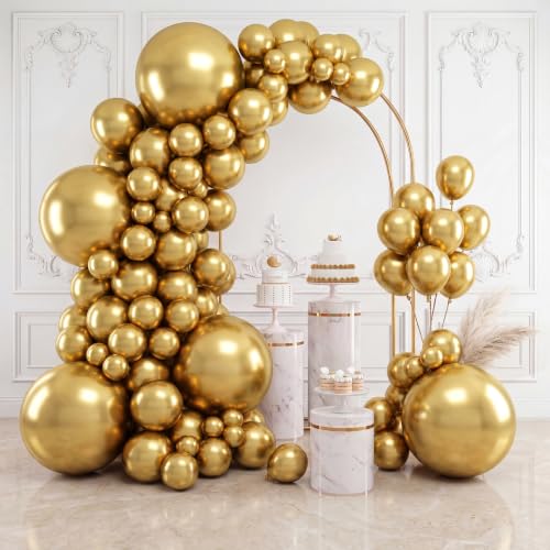 RUBFAC 154pcs Metallic Gold Balloons Different Sizes 18 12 10 5 Inch, Latex Balloon Garland Arch Kit for New Year Birthday Party Graduation Wedding Holiday Decoration - color: Gold