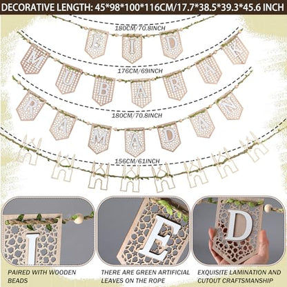 Marsui 4 Pcs Ramadan Eid Mubarak Wood Bead Garland Eid Mubarak Ramadan Hanging Banner Garland Farmhouse Wooden Rustic Neutral Hanging Decor for Party Fireplace Home Wall Sign Decoration - size: Ramadan