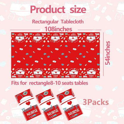 3 Pack Nurses Graduation Tablecloth,Thank You Nurses Disposable Plastic Table Cloth Plastic Table Covers for Nurses Week Gifts Bulk 2026 RN Nursing Graduation Party Supplies, 54 x 108 Inch - color: Red White
