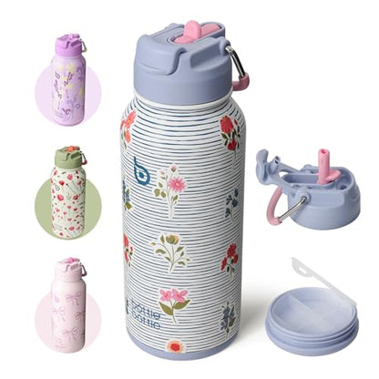 BOTTLE BOTTLE 32oz Insulated Water Bottle with Pill Box | Stainless Steel,Sport Water Bottle, with Straw Dual-use Lid and Pill Box, Design for Gym - color: Riviera Bloom