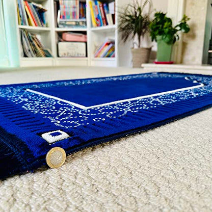 Mihrab Patterned Original Luxury Velvet Prayer Mat/Rug- 750g Weight | Made in Turkey (Navy Blue) - color: Navy Blue