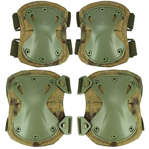 Combat Knee & Elbow Protective Pads Set for Outdoor CS Paintball Game Cycling Safety Skateboarding Gear Skates Knee Protection Guard Pads - color: FG