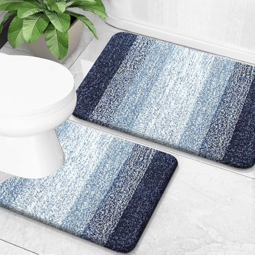 OLANLY Micorfiber Bathroom Rug Set 2 Piece, Absorbent Bath Mats, Airy Blue - color: Airy Blue, size: 30" X 20" + U24" X 20"
